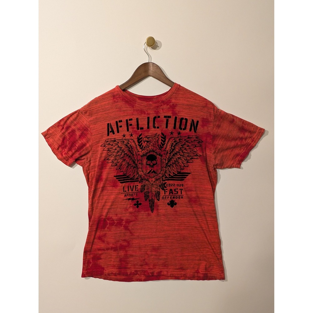 Affliction Graphic Tee Mens Large Red Excellent Live Fast Defender MMA Biker Y2K